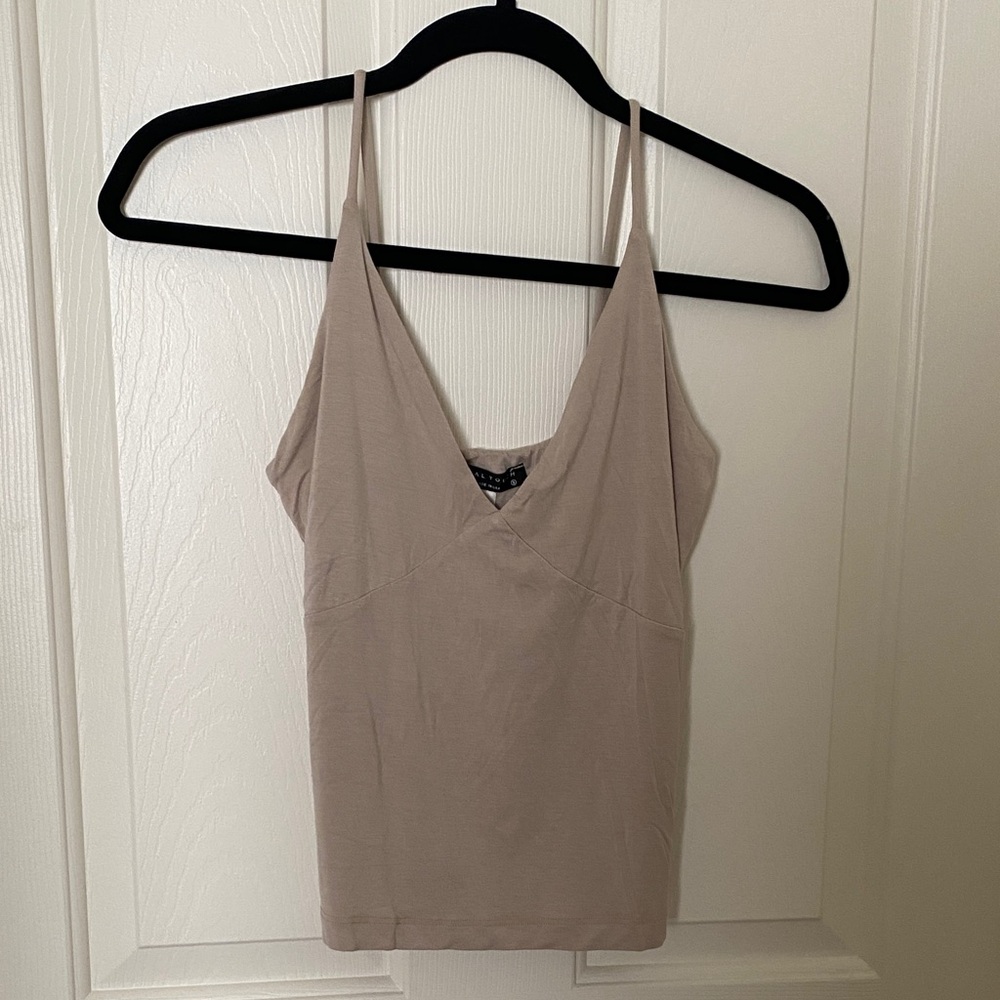 Final Touch Toupe Brown Tan V Neck Tank Top Layering Spaghetti Strap